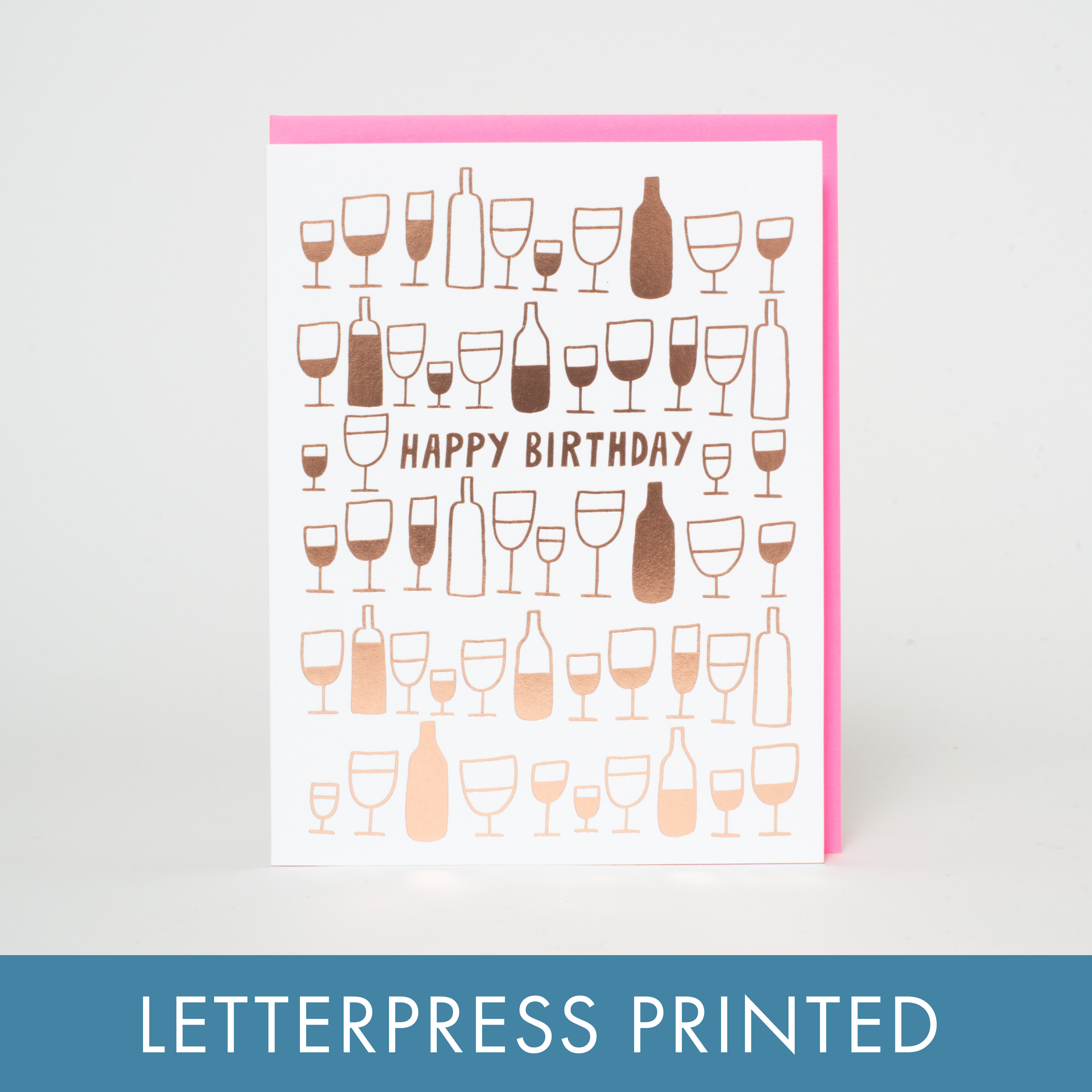 Happy Birthday Wine Glasses Letterpress Greeting Card by Ashkahn