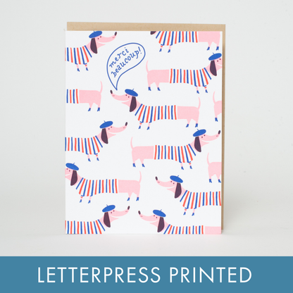 Thank You Frenchie Dogs Letterpress Greeting Card by Hello!Lucky