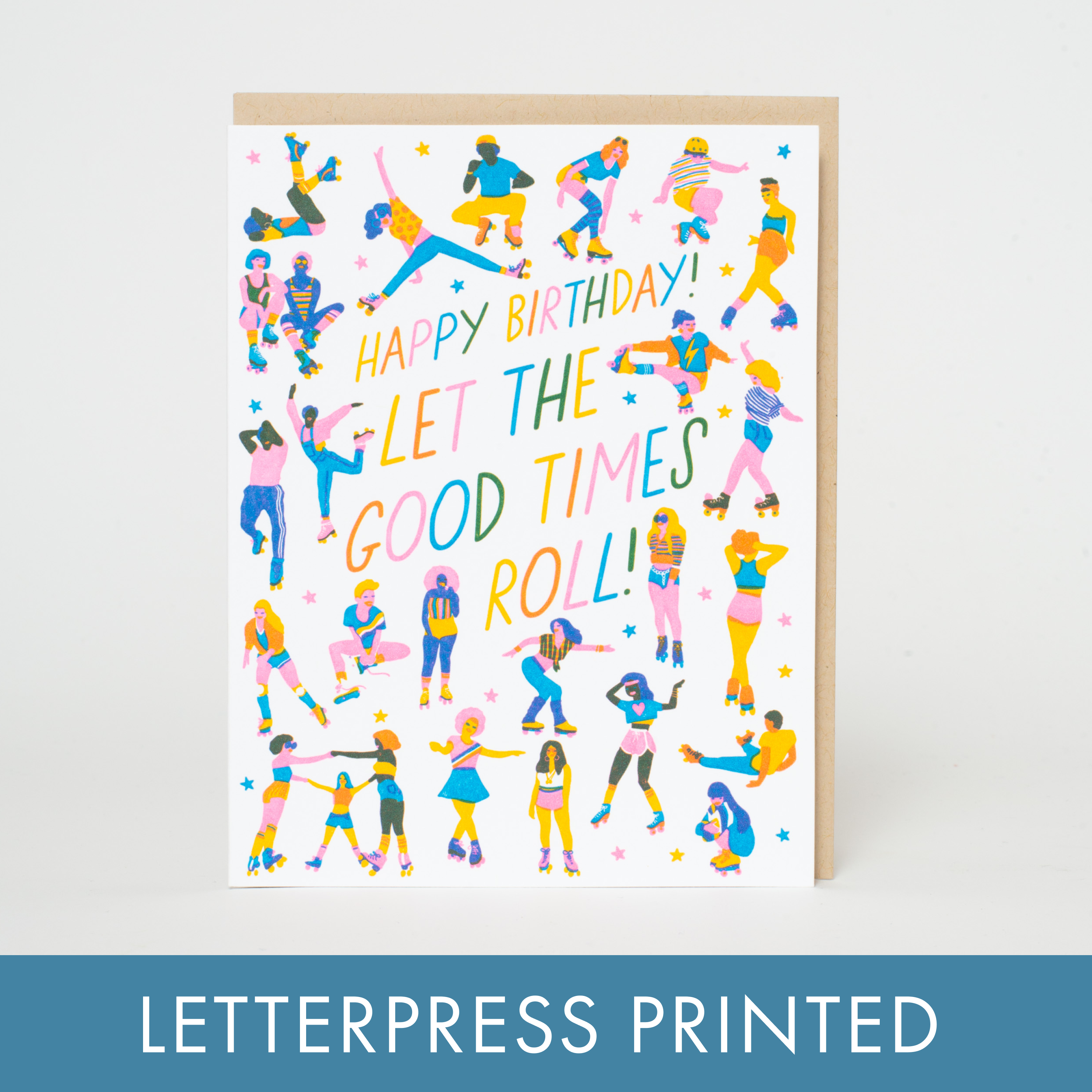 Roller Skaters Birthday Letterpress Greeting Card by Hello!Lucky