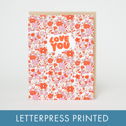 Love You Calico Flowers Letterpress Greeting Card by Egg Press