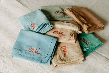 Hand embroidered hand dyed organic cotton bandana - Oui ban