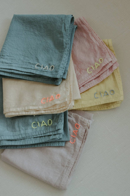 Hand embroidered organic cotton bandana - CIAO bandana