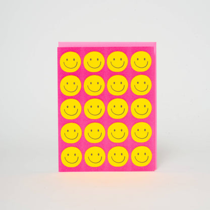 Smiley Faces Repeat Letterpress Greeting Card by Ashkahn
