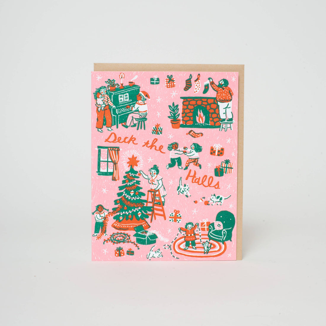 Deck The Halls Christmas Letterpress Greeting Card by Phoebe Wahl