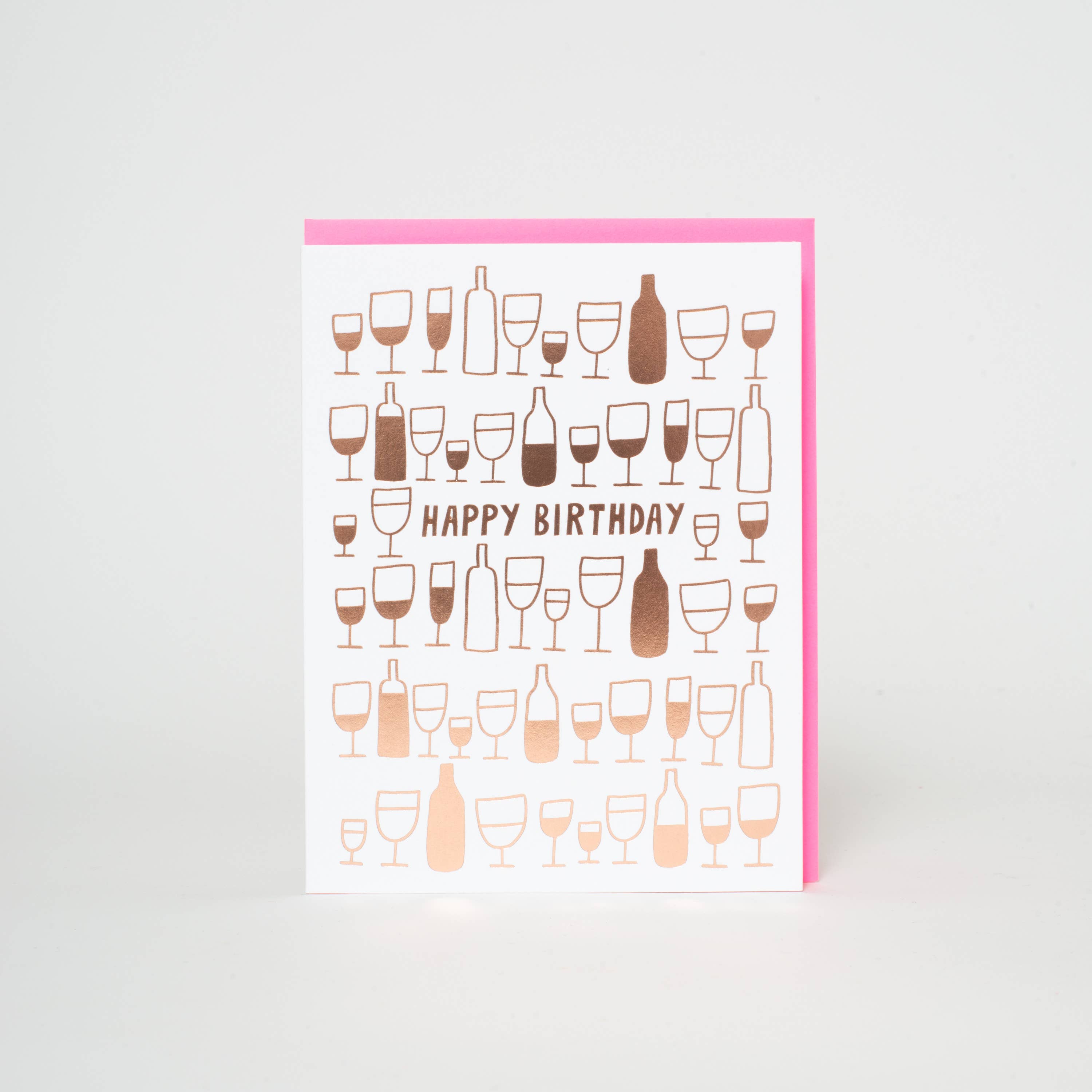 Happy Birthday Wine Glasses Letterpress Greeting Card by Ashkahn