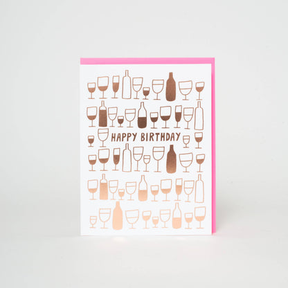 Happy Birthday Wine Glasses Letterpress Greeting Card by Ashkahn