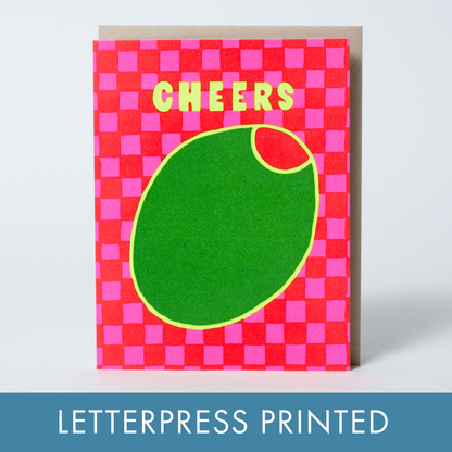 Cheers Olive Letterpress Card by Suzy Ultman