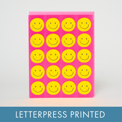 Smiley Faces Repeat Letterpress Greeting Card by Ashkahn