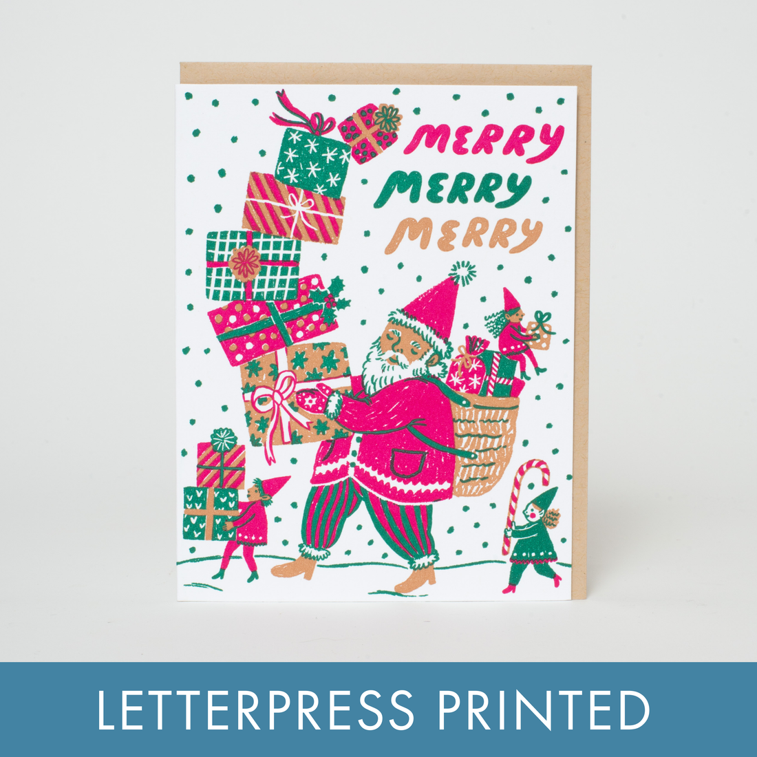 Merry Santa Letterpress Holiday Greeting Card by Phoebe Wahl