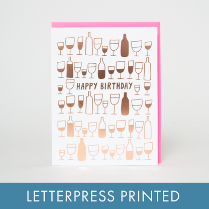 Happy Birthday Wine Glasses Letterpress Greeting Card by Ashkahn