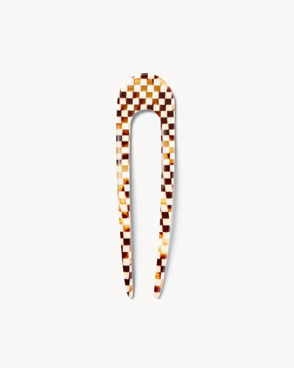 French Hair Pin in Tortoise Checker