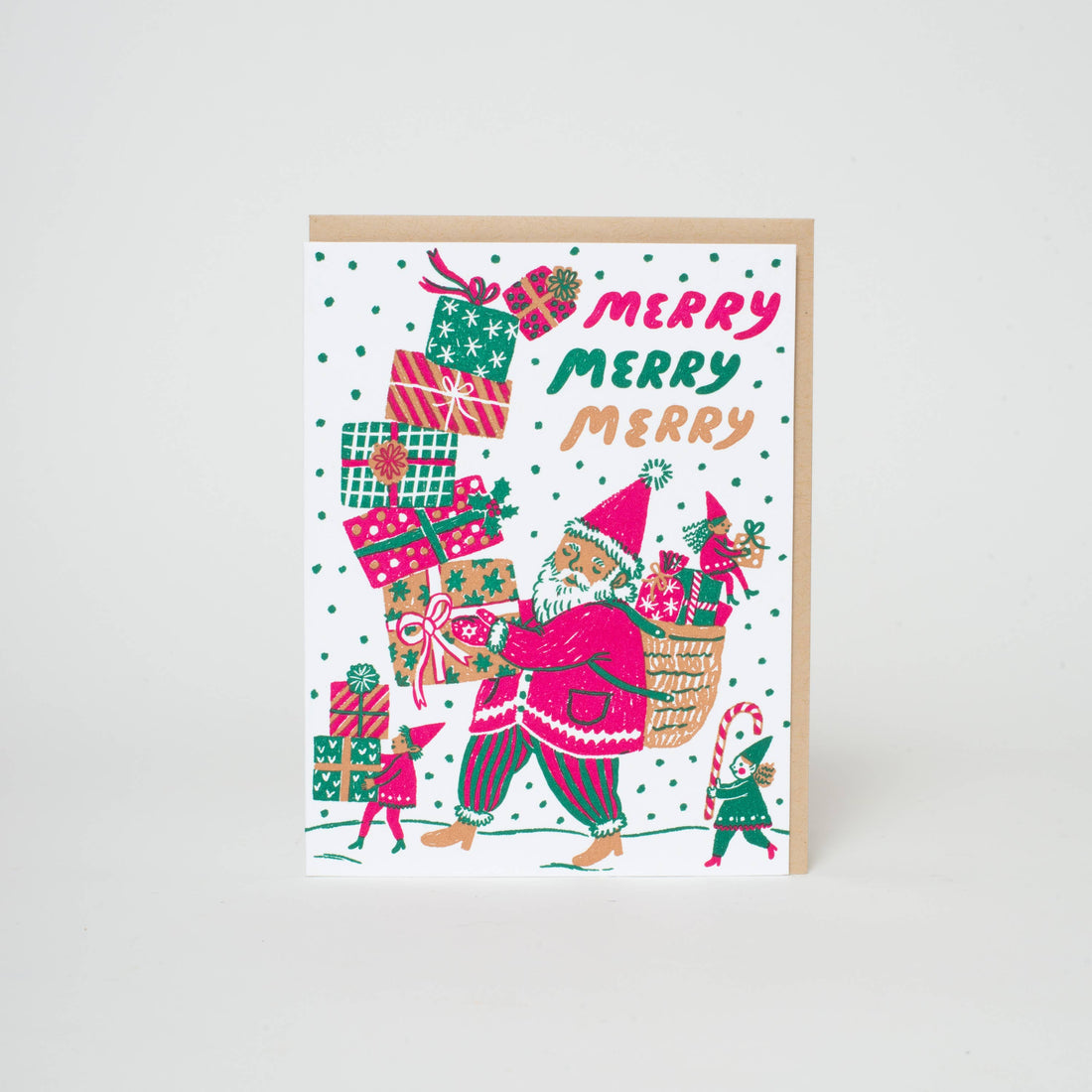 Merry Santa Letterpress Holiday Greeting Card by Phoebe Wahl