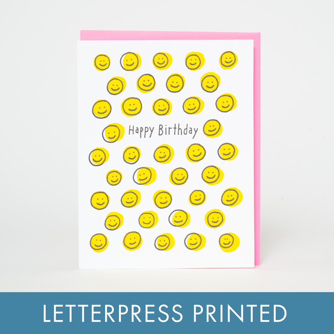 Happy Face Birthday Letterpress Greeting Card by Ashkahn