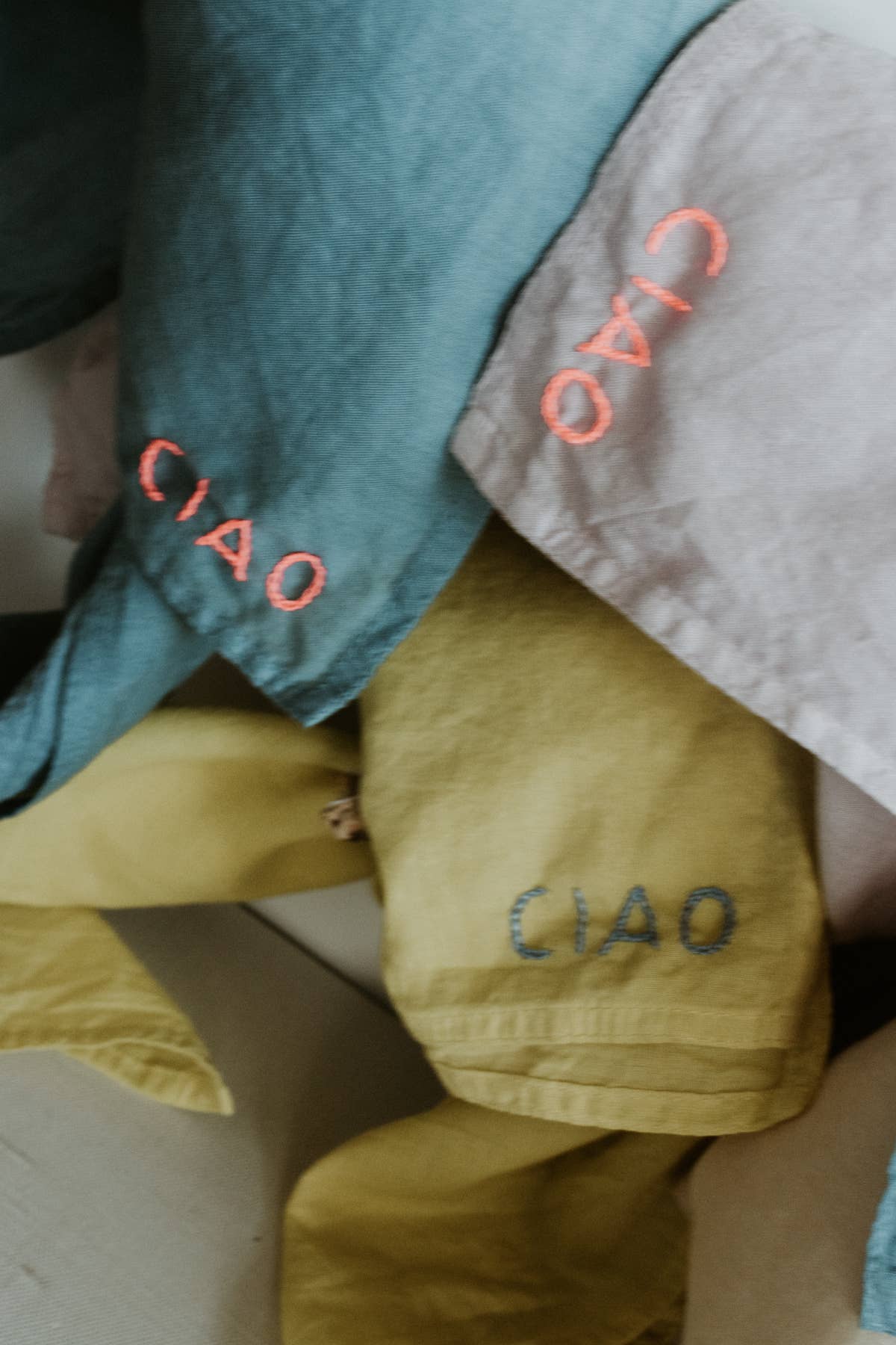 Hand embroidered organic cotton bandana - CIAO bandana